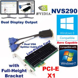 NVS290 PCI E x1 Quadro 256MB LP Graphic Card+Dual VGA Splitter Cable