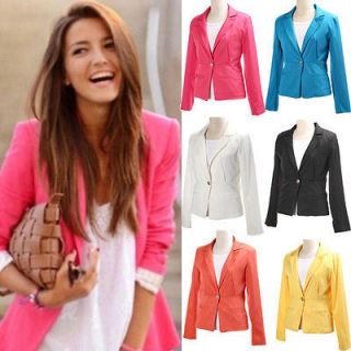 Womens Tunic Blazer Foldable Sleeve Jacket Casual Suit Coat Slim