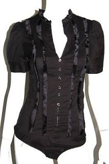 FLAVIO CASTELLANI Satin Ruffle Black Cotton Bodysuit 44