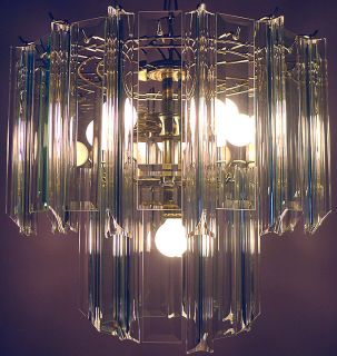 MID CENTURY MODERN CHANDELIER LUCITE & TEMPERED GLASS CEILING FIXTURE