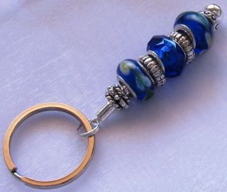 MURANO Cobalt Blue Faceted Crystal Glass KITSCH Key Chain or Zipper