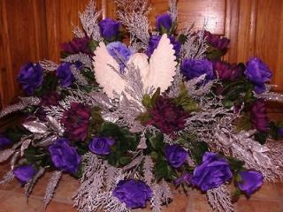 Memorial Day Funeral Sympathy Monument Grave Purple Silver Flowers