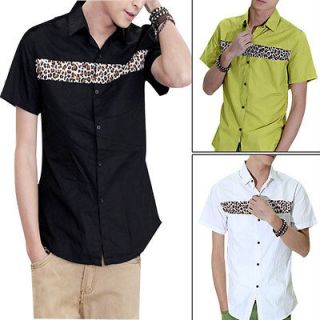 Mens Fashion Single Breasted Leopard Print Casual Shirt NEW