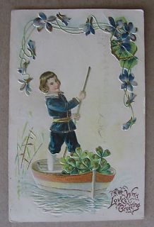 Little Boy Boat 4 Leaf Clovers To One I Love Heart Embossed Erika