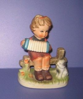 Girl Playing Accordian w/Kitty Cat Figurine Made in Japan Napcoware