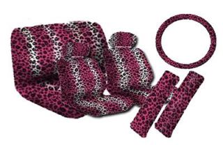 11pc Leopard Pink Black Animal Print Complete Car Seat Cover Set Free