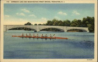 Princeton NJ Carnegie Lake & Washington St Bridge Scull Boat Postcard
