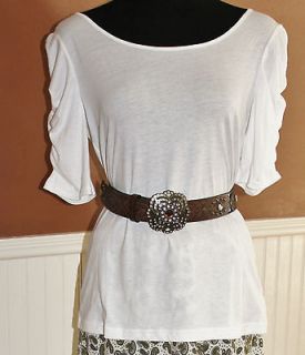 chadwicks white ruched sleeve top size small 