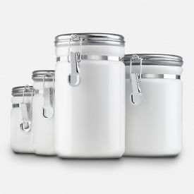 Anchor Hocking 4 Piece White Ceramic Canister Set with Chrome Top New