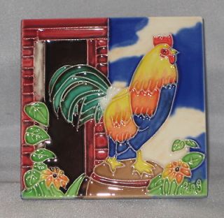 Rooster Chicken Ceramic Art Tile NEW 4x4 Stands Hangs Farm Animals