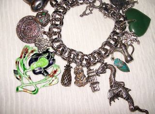 Vintage Sterling Silver Bracelet & 19 Charms, Rare Beau, Dragon, JADE