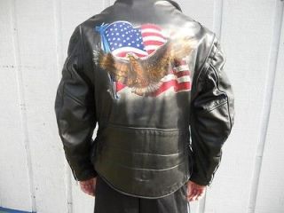 Steer Brand Leather Motorcycle Jacket 48 XL American Flag Eagle on