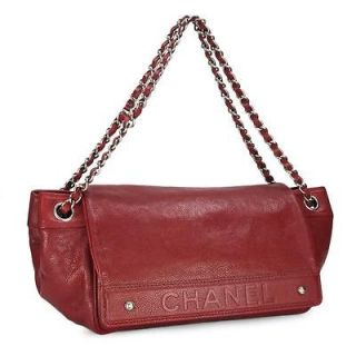 AUTHENTIC CHANEL® BORDEAUX CAVIAR LEATHER OUTDOOR ACCORDION SHOULDER