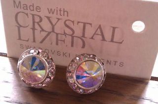 Genuine Swarovski Elements 13mm AB Crystal Stud Earrings + Gift Bag