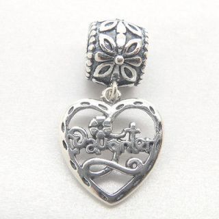 925 sterling Silver Core daughter Dangle heart charm bead YB194