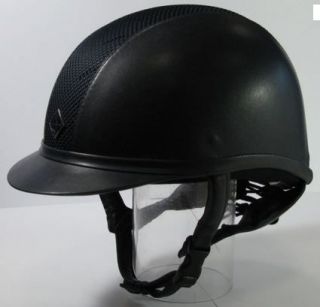 new charles owen leather look ayr8 riding helmet black navy
