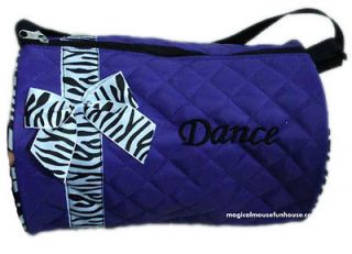 Girls Dance Duffle Shoulder Bag Purple with Zebra Print Bow New