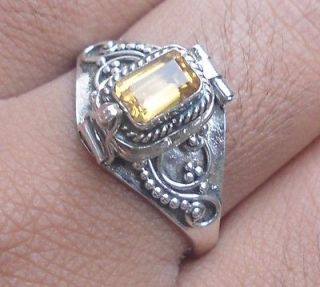 New Models 925 Sterling Silver Balinese Locket Ring w Citrine Size 6,7