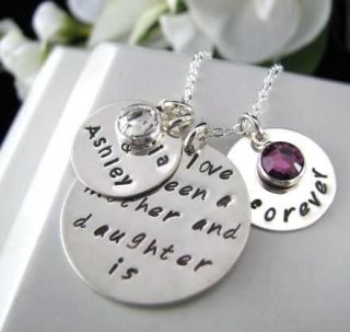 Sterling Silver Hand Stamped 3 Charm Daughter Mother FOREVER Necklace