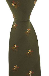 Soprano Green colour Luxury Woven Silk Tie with jockey and horse