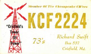 CB radio QSL postcard tower Chesapeake club 1960s Crisfield Maryland