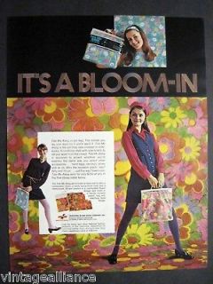 1969 Vintage Tote Me Along Floral School Supplies Ad