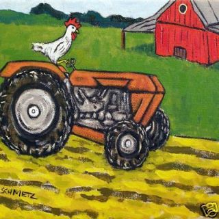 Chicken on a tractor animal gift bird art tile coaster GIFT modern
