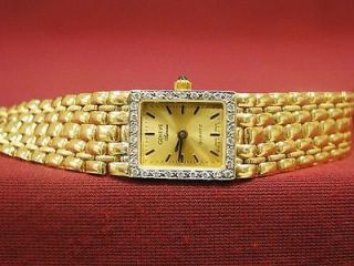 Geneve 14K Solid Gold Diamond .25 CTTW Watch Quartz Lady Square Dial 1