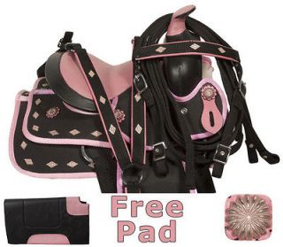 New 13 Kids Pink Childs Youth Western Cordura Pony Conchos Saddle Tack