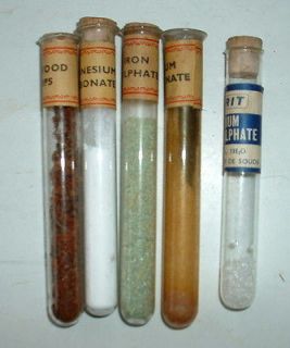 1950s 60s MERIT etc TEST TUBES WITH CHEMISTRY SET CHEMICALS