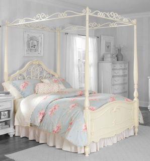 Youth Antiqued White Full Canopy Poster Bed