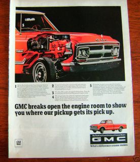 1968 GMC Pickup Truck Ad Engine Cut a way View