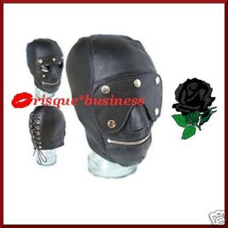 Gothic Black Leather Look Executioner Hood Halloween Mask w Zip