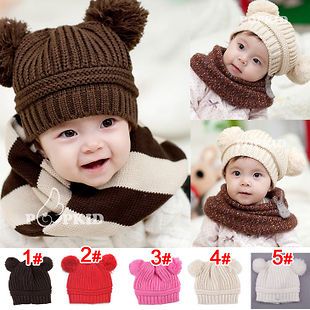 Korean Baby Love Dual Ball Girls/Boys Wool knit sweater Cap Hat