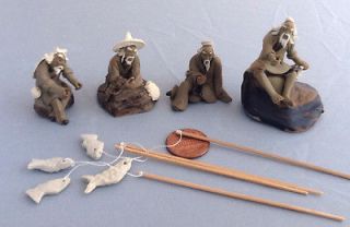 Hand Crafted Mud Clay Fishermen Figurines ( 4 pcs )