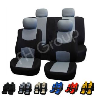 FH FB050114 Cloth Seat Covers W. 4 Headrests and Solid Bench Gray