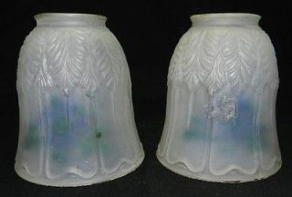Vintage Clear Frosted Glass Lamp Shades 2   Reverse Painted Blue