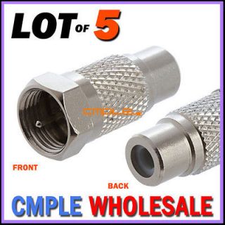 Lot of 5 F Type Coaxial Coax Male Plug to RCA Jack Female Adapter
