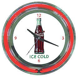 Coca Cola Ice Cold Bottle Neon Clock   14 inch Diameter