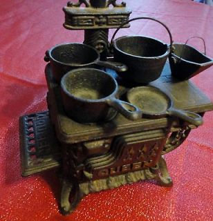 Vintage Queen Mini Wrought / Cast Iron Stove Pots Pan Handle Ash