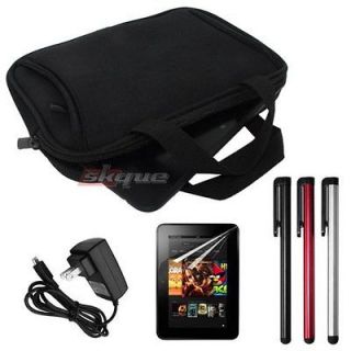 Black Travel Case Bag Wall Charger Stylus For Kindle Fire HD 7