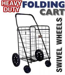 Duty Shopping Cart FOLDING Grocery Laundry Swivel Wheels JUMBO Travel