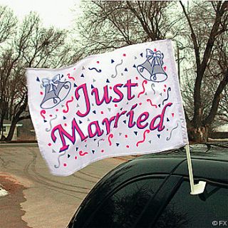 Just Married Car Flag With Holder Wedding Decoration