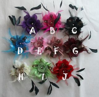 Girls Women Flower Hair Bow Clips Brooch Feather 10 color you can pick