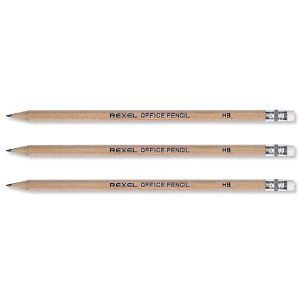 36 x REXEL NATURAL WOOD PENCILS with ERASER RUBBER BOXED HB Grade