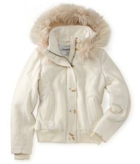 Wool Peacoat Winter Jacket Coat Fur Hoodie Milk White Women