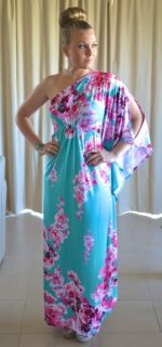 Blossom One Sleeve Maxi Dress, Long Kaftan Formal Neck 6 26 and Plus