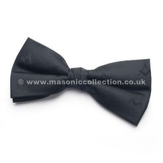 New Masonic 100% Silk Sq & Compass Black Masons Bow Tie