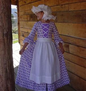NEW Handmade Historical Costume Colonial Girl Dress ~Purple Day Dress