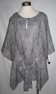 IC CONNIE K Gray Artistic Linen Box Boxy Tunic Tie Front Top NWT $